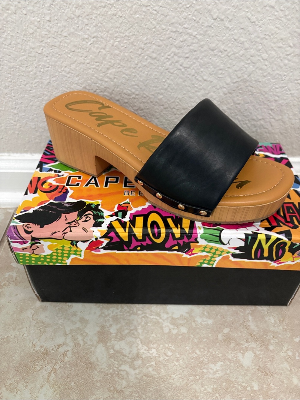 Slide On Clog with Wood-Look Platform